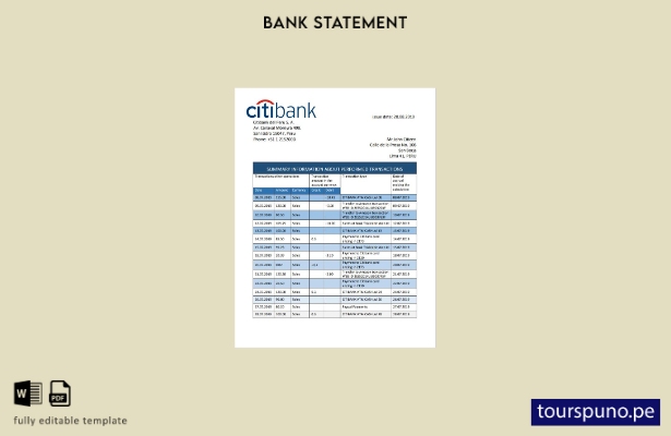 listo para imprimir plantilla de word   extracto bancario de Citibank de Perú
